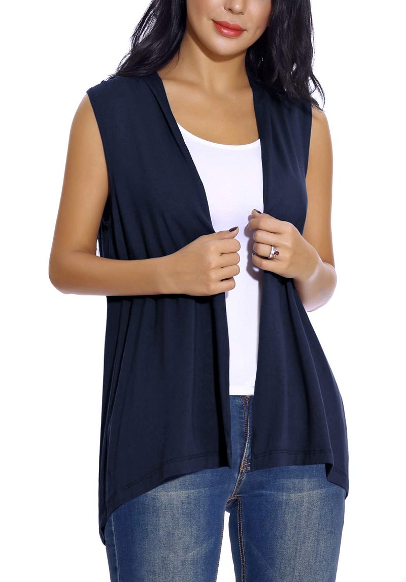 EXCHIC Women's Sleeveless Open Front Cardigan Vest Lightweight Cool Coat (L, Navy Blue) - Image 3